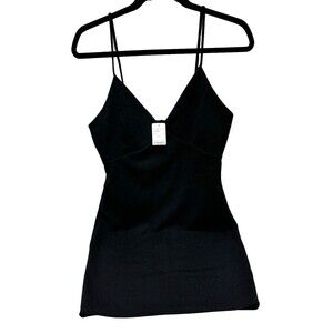 Black Mini Dress with Thin Straps and V-Neck, Size Large Bodycon Dress, New